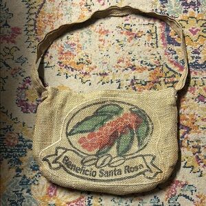 Handmade Upcycled Green Coffee Burlap Purse lined minor snags